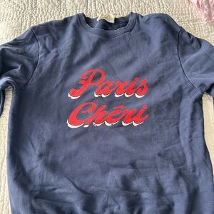 ba&sh Navy Crewneck Sweatshirt with Tag Detail